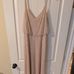 Adrienna Pappel blush colored sequined evening gown